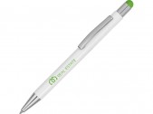 Ручка металлическая шариковая «Flowery» со стилусом, белый/зеленое яблоко